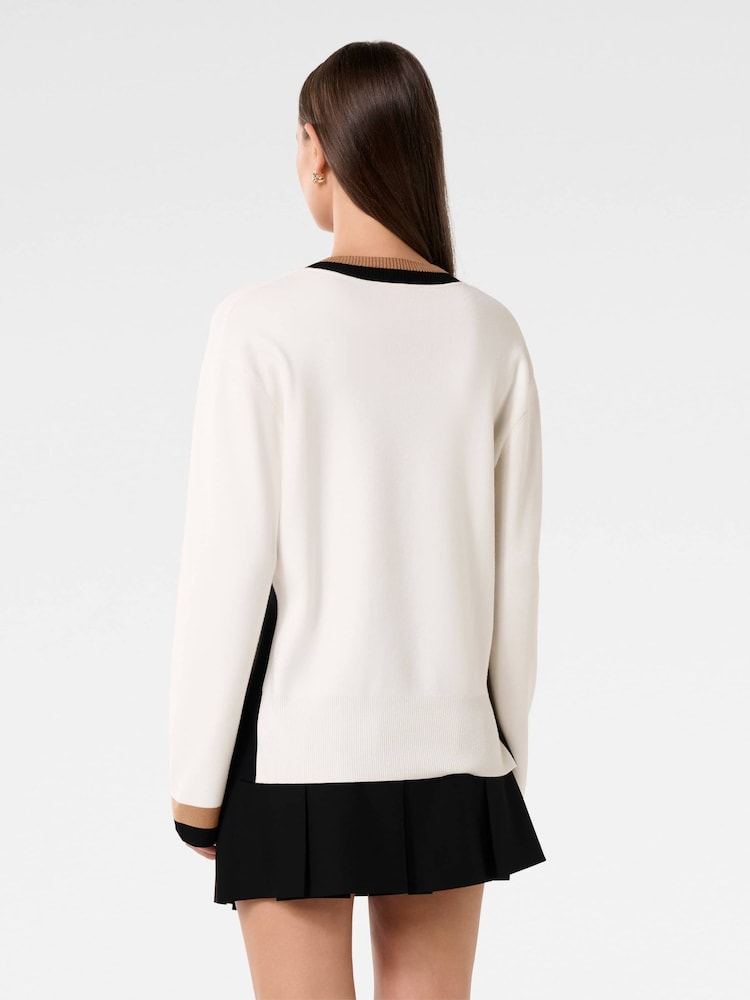 Forever New White Rose Striped Trim Sweater - Image 2 of 5