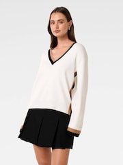 Forever New White Rose Striped Trim Sweater - Image 4 of 5