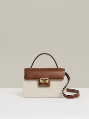 Reiss Neutral Kinsley Linen Canvas Top Handle Bag - Image 1 of 5