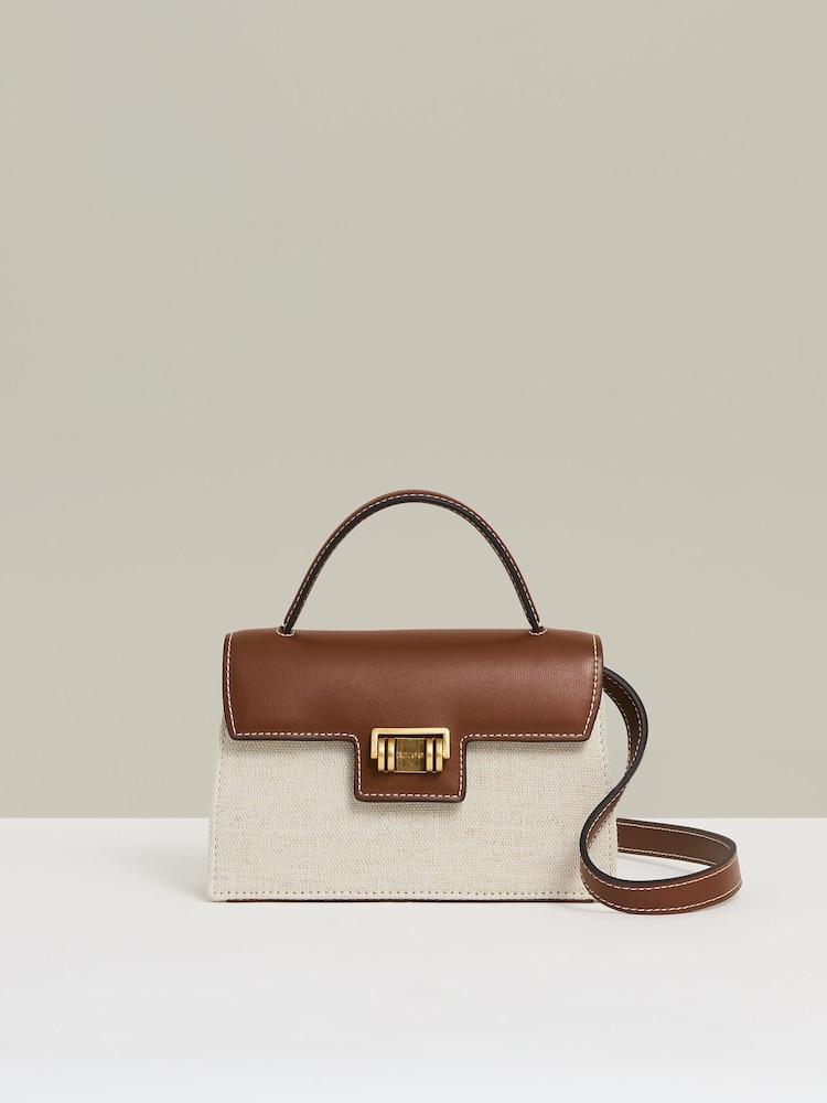 Reiss Neutral Kinsley Linen Canvas Top Handle Bag - Image 1 of 5