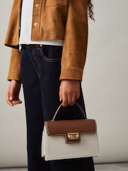 Reiss Neutral Kinsley Linen Canvas Top Handle Bag - Image 2 of 5