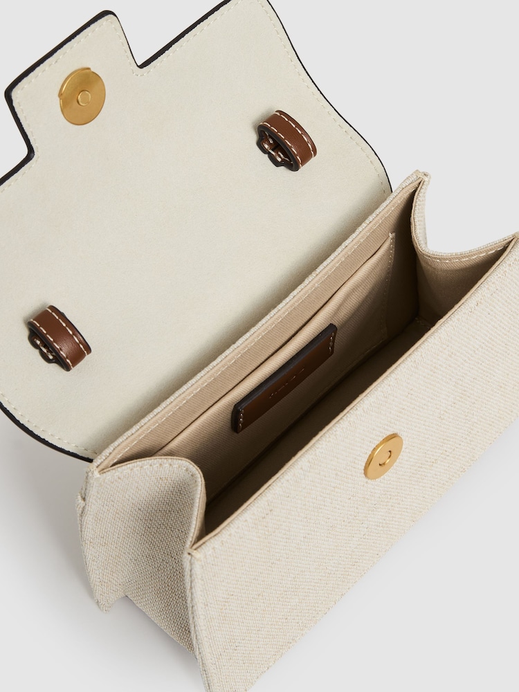 Reiss Neutral Kinsley Linen Canvas Top Handle Bag - Image 4 of 5