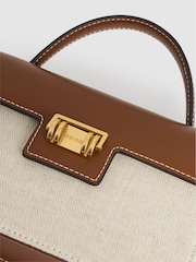 Reiss Neutral Kinsley Linen Canvas Top Handle Bag - Image 5 of 5