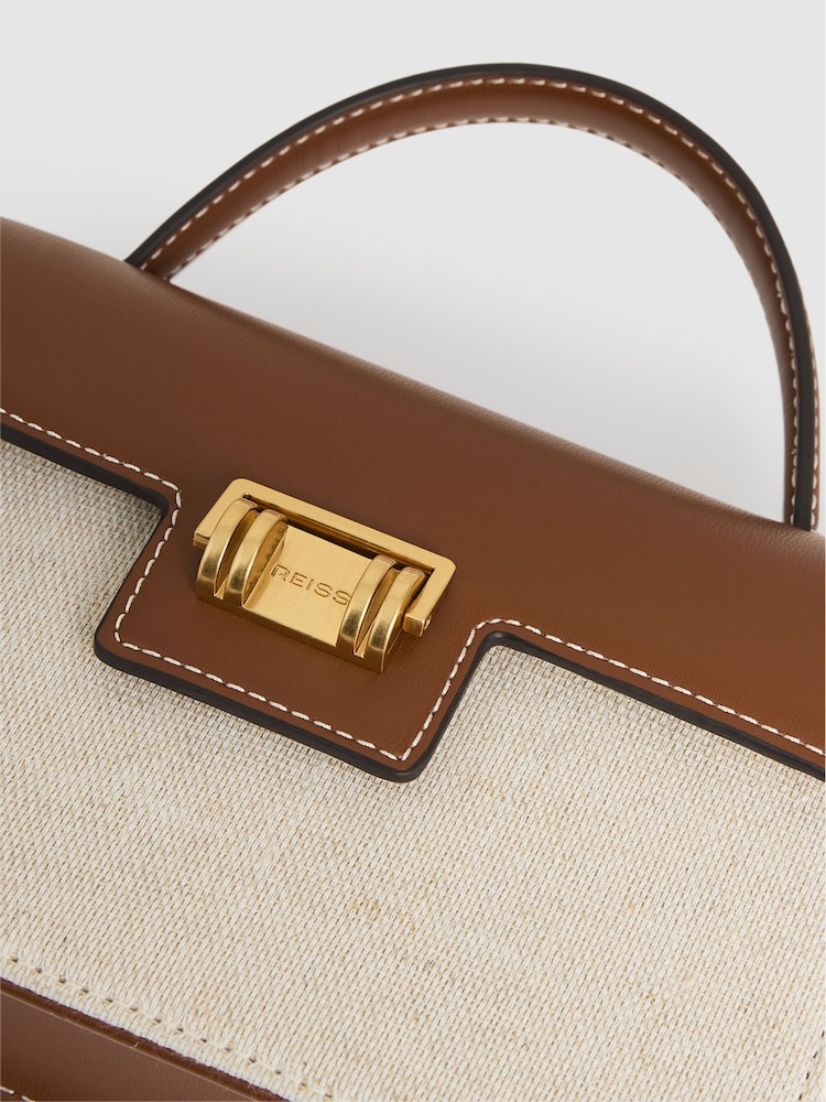 Reiss Neutral Kinsley Linen Canvas Top Handle Bag - Image 5 of 5