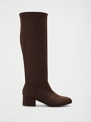 Friends Like These Chocolate Brown Standard fit Low Block Heel Stretch Long Knee High Sock Boots - Image 6 of 9