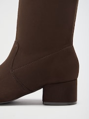 Friends Like These Chocolate Brown Standard fit Low Block Heel Stretch Long Knee High Sock Boots - Image 7 of 9