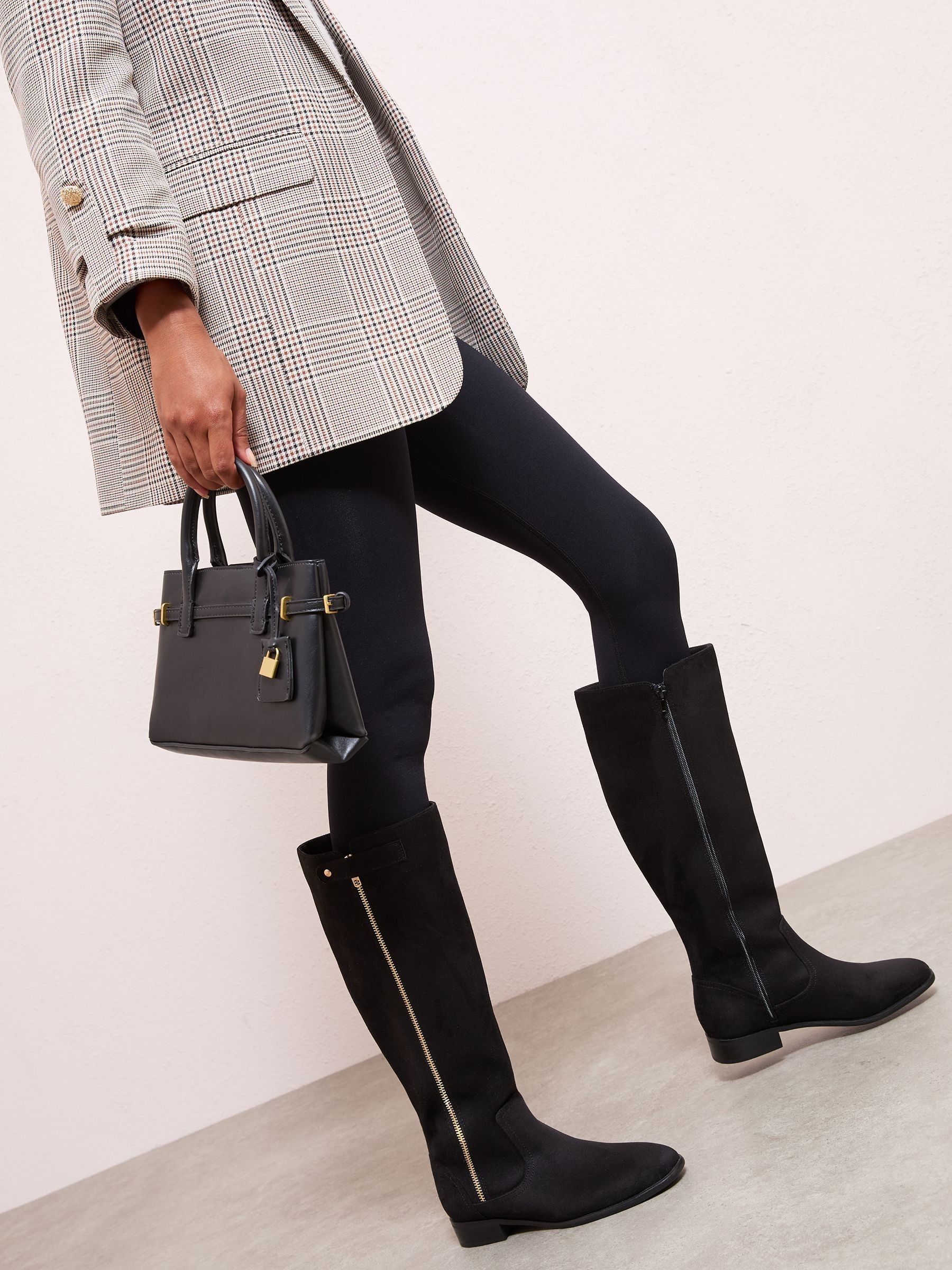 Buy Friends Like These Black Standard fit Flat Zip Faux Suede Knee