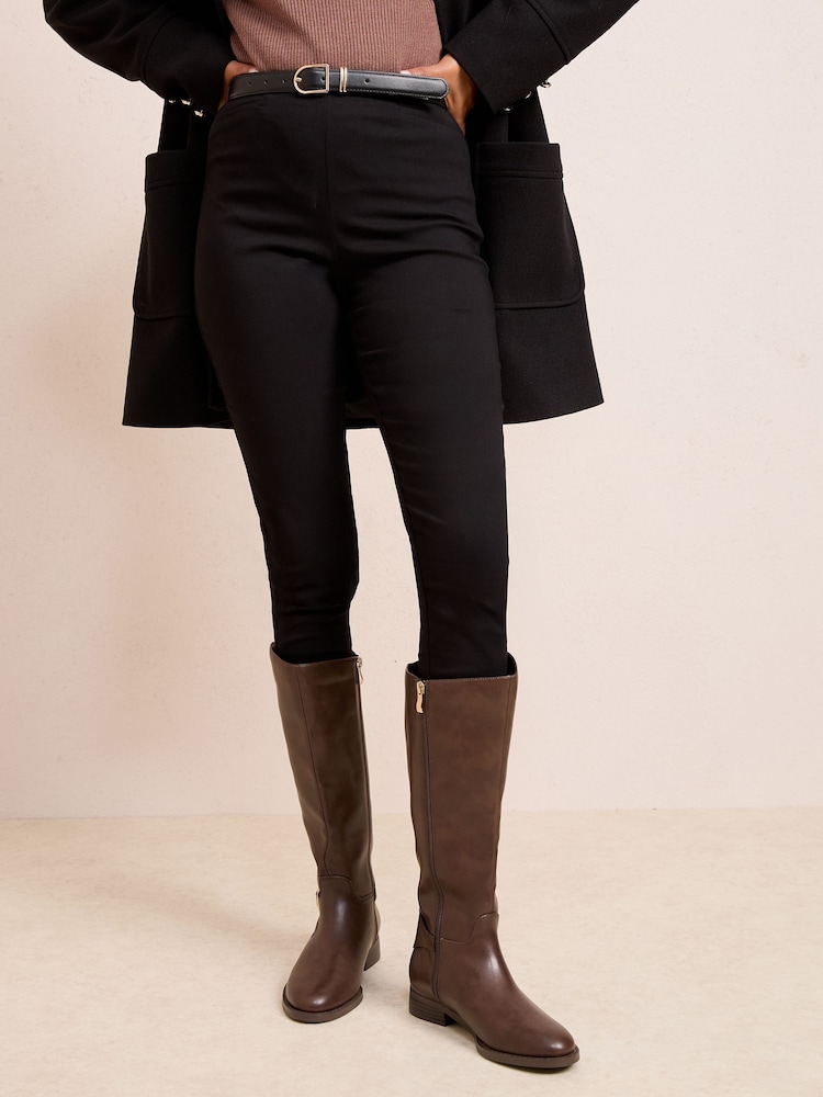 Friends Like These Chocolate Brown Knee High Buckle Rider Faux Leather Boots - Image 2 of 4