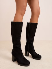 Friends Like These Platform Block Heel Knee High Faux Suede Boots - Slika 1 iz 4