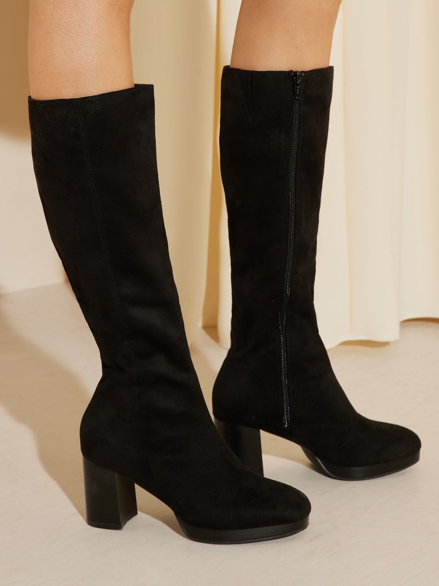 Buy Friends Like These Black Wide Fit Platform Block Heel Knee
