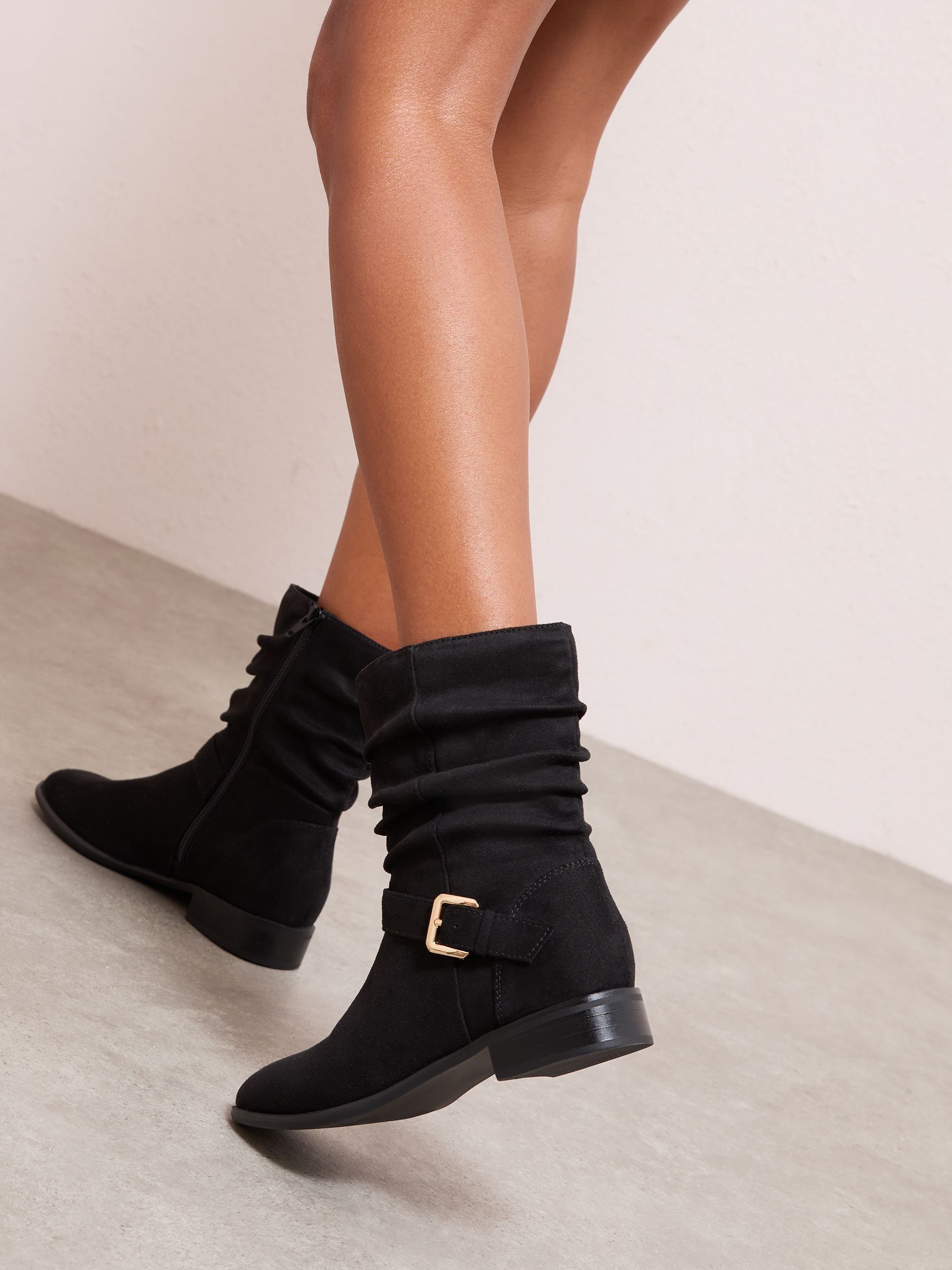 Buy Friends Like These Black Standard fit Flat Ruched Faux Suede