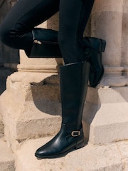 Friends Like These Black Knee High Buckle Rider Faux Leather Boots - Image 1 of 1