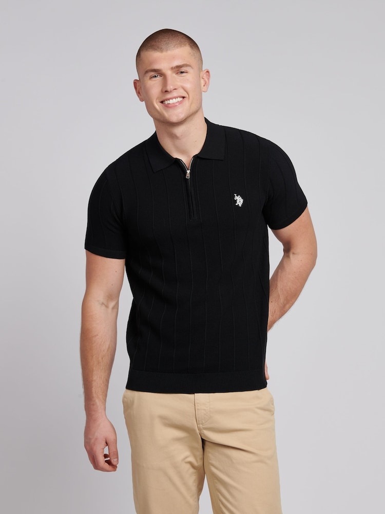 Schwarz - U.S. Polo Assn. Mens Zip Knit Polo Shirt - Bild 1 von 7