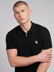 Schwarz - U.S. Polo Assn. Mens Zip Knit Polo Shirt - Bild 2 von 7