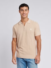 U.S. Polo Assn. Natural Mens Zip Knit  Polo Shirt - Image 1 of 7