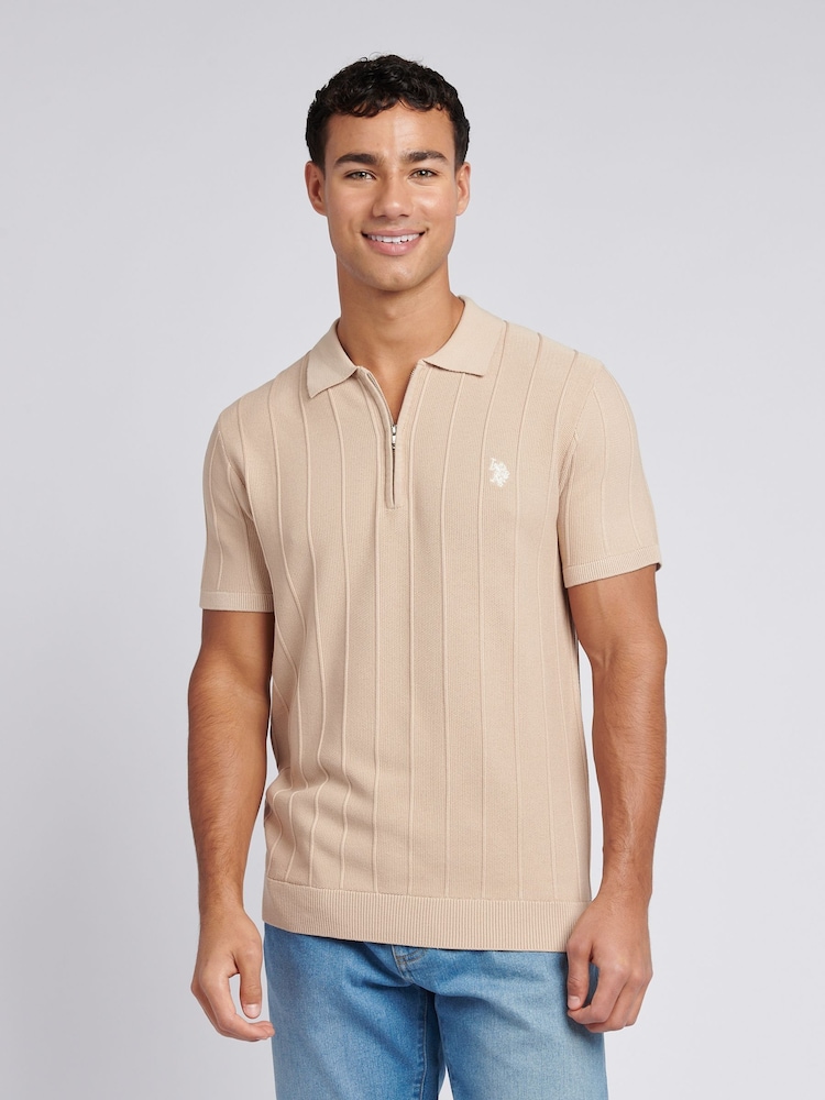 U.S. Polo Assn. Natural Mens Zip Knit  Polo Shirt - Image 1 of 7