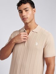 U.S. Polo Assn. Natural Mens Zip Knit  Polo Shirt - Image 2 of 7
