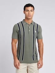 U.S. Polo Assn Green Mens Vertical Stripe Knit Polo Shirt - Image 1 of 4