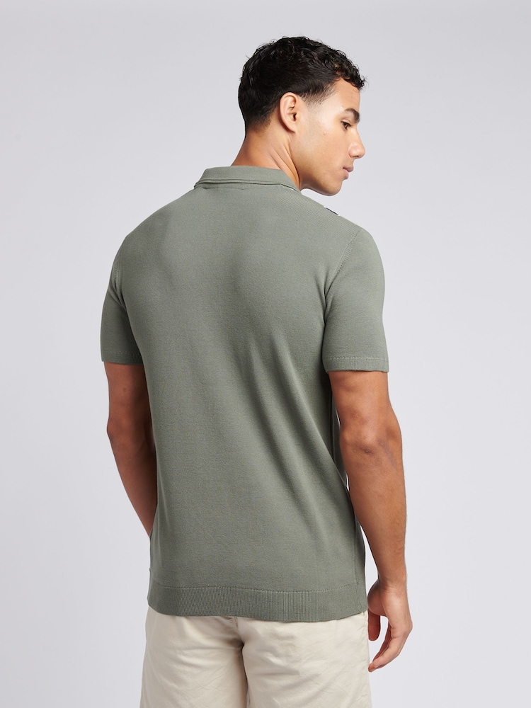 U.S. Polo Assn Green Mens Vertical Stripe Knit Polo Shirt - Image 4 of 4