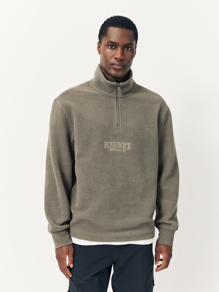 Neutral Stone Back Graphic Quarter Zip Neck Fleece - Image 1 of 10