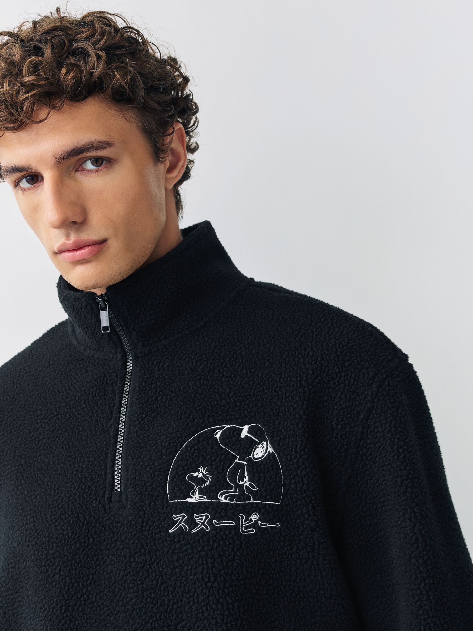 Buy Black Snoopy Licence Back Print Graphic Quarter Zip Fleece