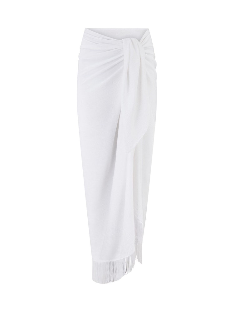 Alb - Sarong multifuncțional țesut creponat cu margine cu franjuri Pour Moi - Image 3 of 4