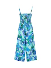 Pour Moi Blue Floral Strapless Shirred Bodice Crop Leg Beach Jumpsuit - Image 4 of 4