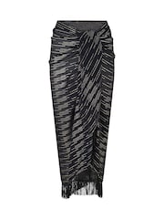 Pour Moi Black Sparkle Stripe Chiffon Fringe Sarong - Image 3 of 4