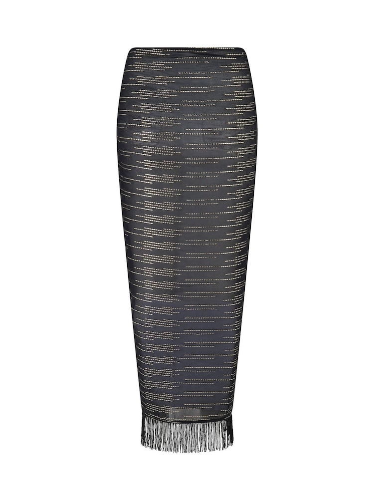 Pour Moi Black Sparkle Stripe Chiffon Fringe Sarong - Image 4 of 4