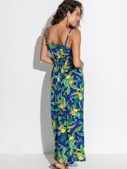 Pour Moi Blue Dark Strapless Shirred Bodice Woven Maxi Beach Dress - Image 2 of 4