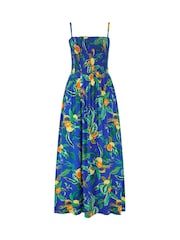 Pour Moi Blue Dark Strapless Shirred Bodice Woven Maxi Beach Dress - Image 3 of 4