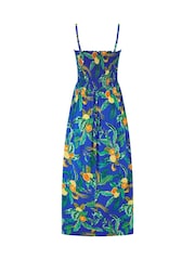 Pour Moi Blue Dark Strapless Shirred Bodice Woven Maxi Beach Dress - Image 4 of 4