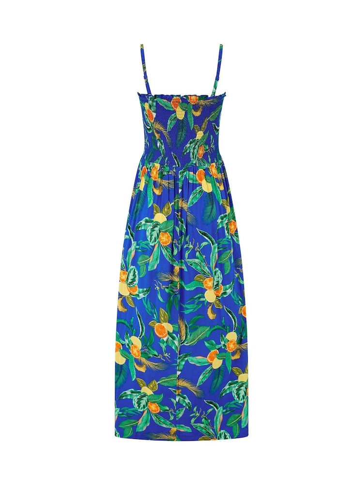 Pour Moi Blue Dark Strapless Shirred Bodice Woven Maxi Beach Dress - Image 4 of 4