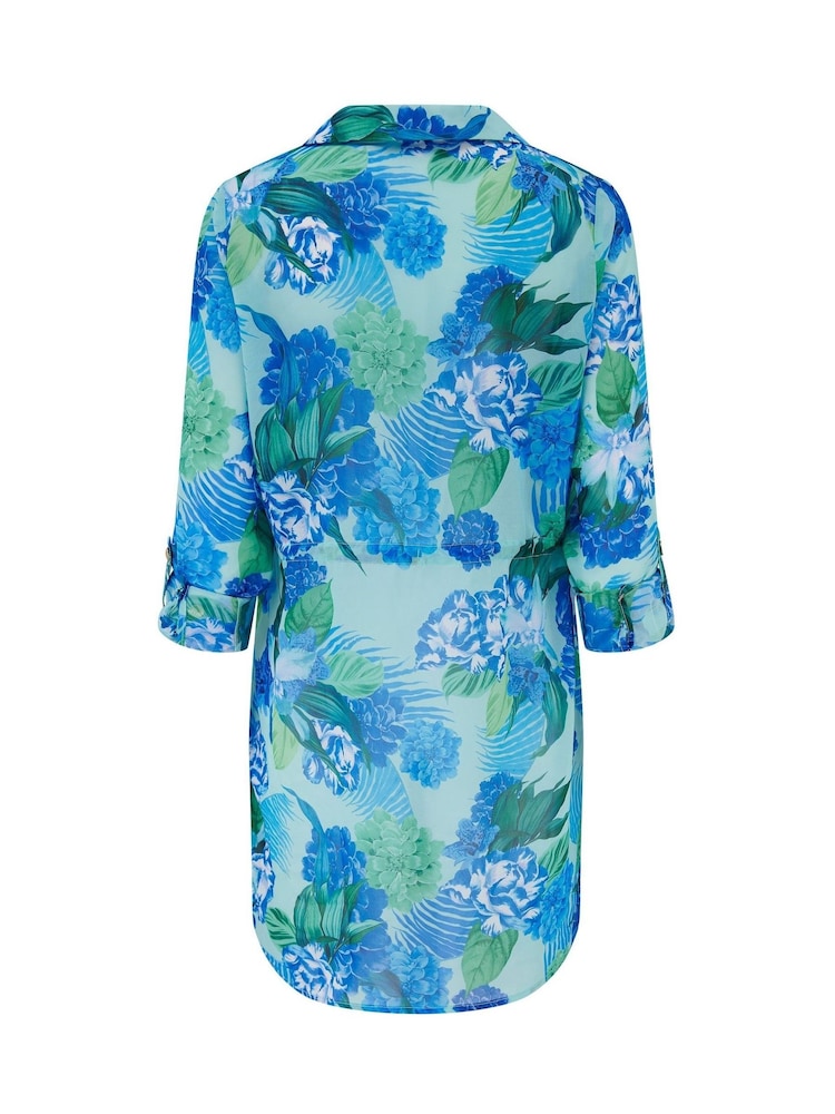 Pour Moi Dark Blue Chiffon Button Through Beach Shirt - Image 4 of 4