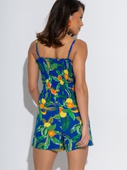 Pour Moi Blue Strapless Shirred Bodice Woven Beach Playsuit - Image 2 of 4