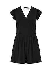 Pour Moi Black Frill Stretch Jersey Beach Playsuit - Image 3 of 4