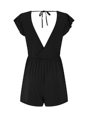 Pour Moi Black Frill Stretch Jersey Beach Playsuit - Image 4 of 4