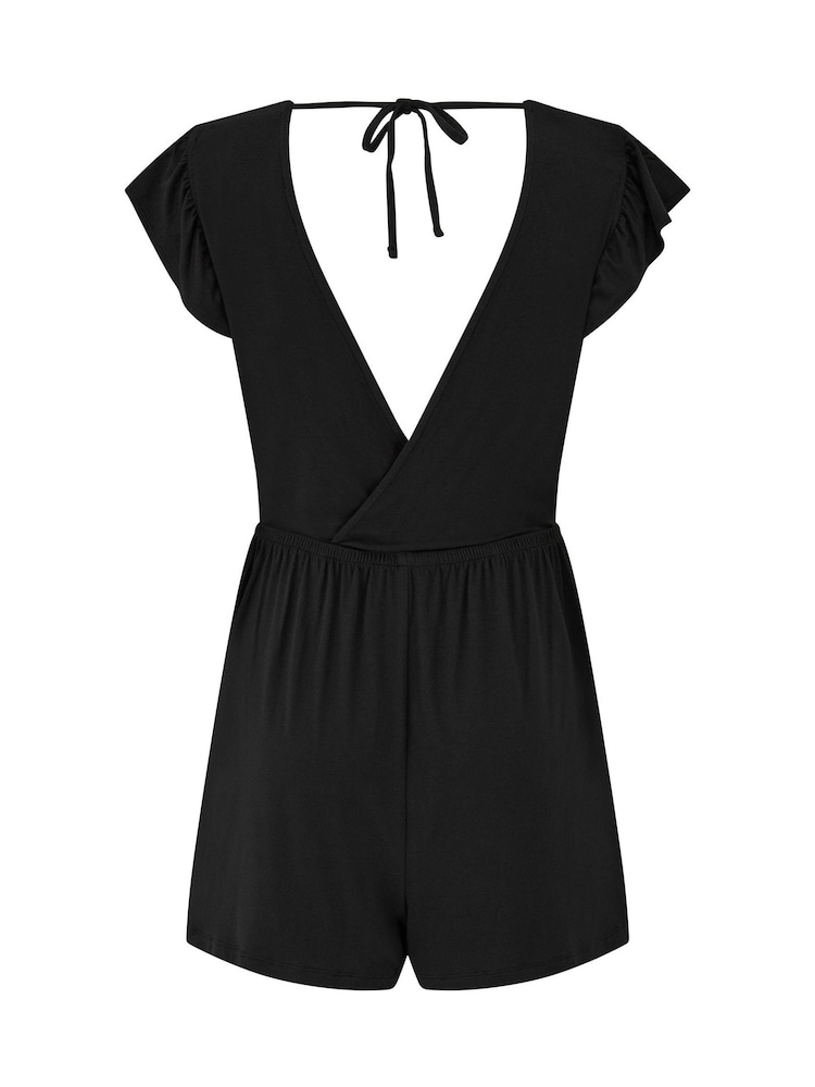 Pour Moi Black Frill Stretch Jersey Beach Playsuit - Image 4 of 4