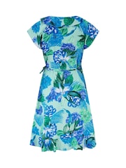 Pour Moi Blue Chrome Frill Wrap Woven Beach Dress - Image 4 of 4