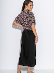 Pour Moi Black V-Neck Print Mix Midaxi Kaftan - Image 2 of 4