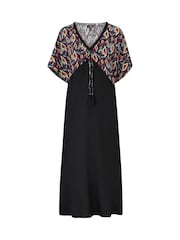 Pour Moi Black V-Neck Print Mix Midaxi Kaftan - Image 3 of 4