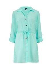 Pour Moi Blue Chevron Stripe Button Through Chiffon Beach Shirt - Image 3 of 4