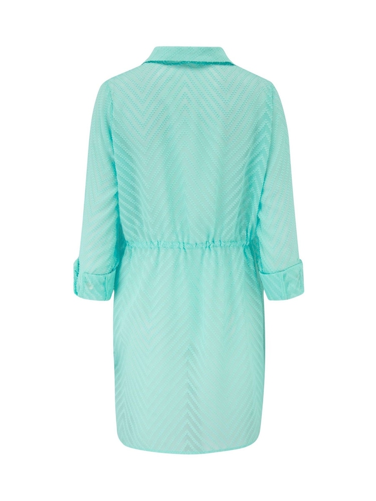 Pour Moi Blue Chevron Stripe Button Through Chiffon Beach Shirt - Image 4 of 4
