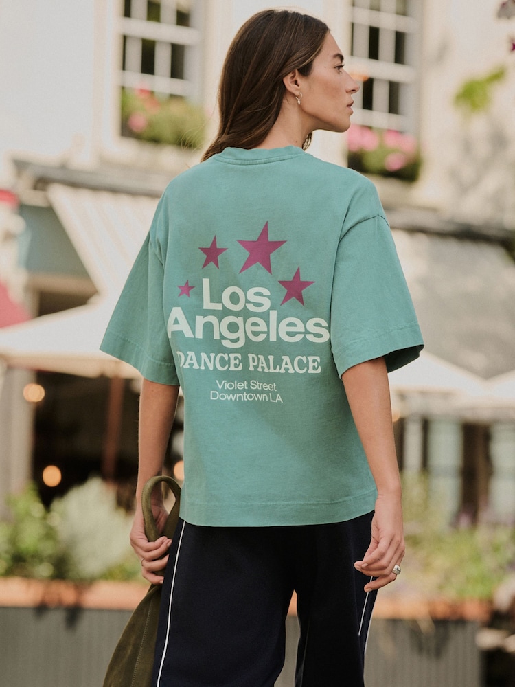 Green Graphic Dance Printed Short Sleeve Crew Neck T-Shirt - Image 1 of 9