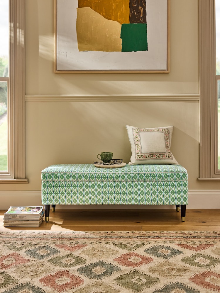 Nina Campbell Green Ikat Diamonds Rosebury Storage Ottoman Bench - Image 1 of 8