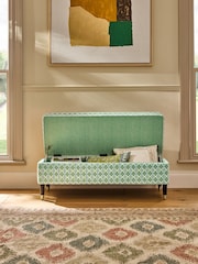Nina Campbell Green Ikat Diamonds Rosebury Storage Ottoman Bench - Image 2 of 8