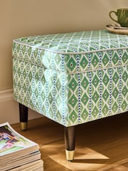 Nina Campbell Green Ikat Diamonds Rosebury Storage Ottoman Bench - Image 3 of 8