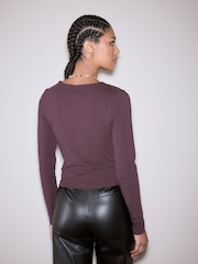 Chocolate Brown Scoop Neck Long Sleeve Top - Image 4 of 8
