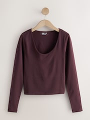 Chocolate Brown Scoop Neck Long Sleeve Top - Image 6 of 8