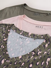 Khaki Green Animal Long Sleeve Modal V-Neck T-Shirts 3 Pack - Image 10 of 11